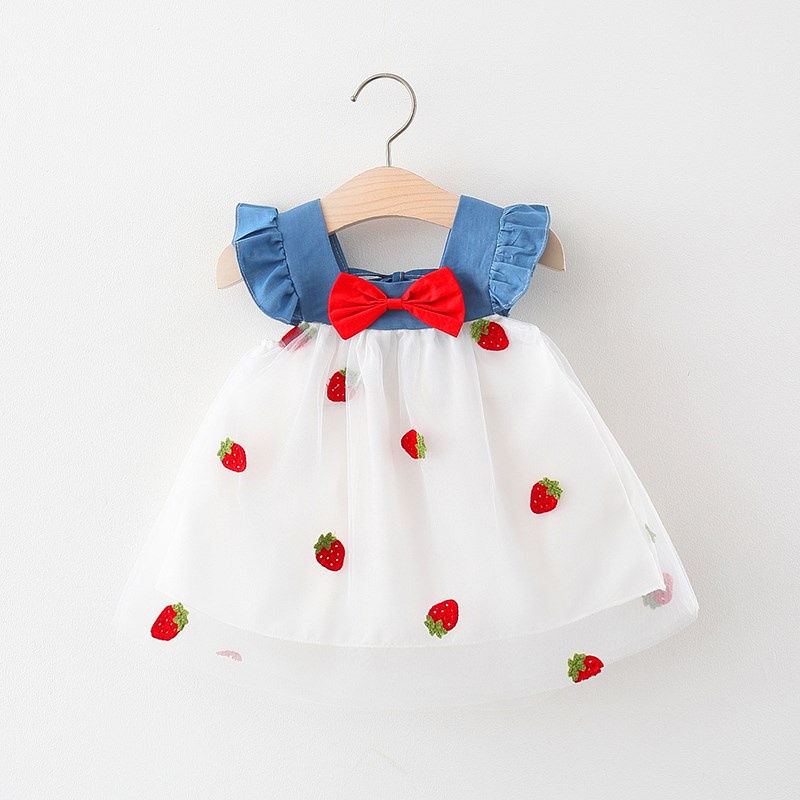 [eleypan.kids] Dress Anak IMPORT Motif Snow White Rok Renda Tutu Baju Atasan Denim Perempuan Polkadot Pita