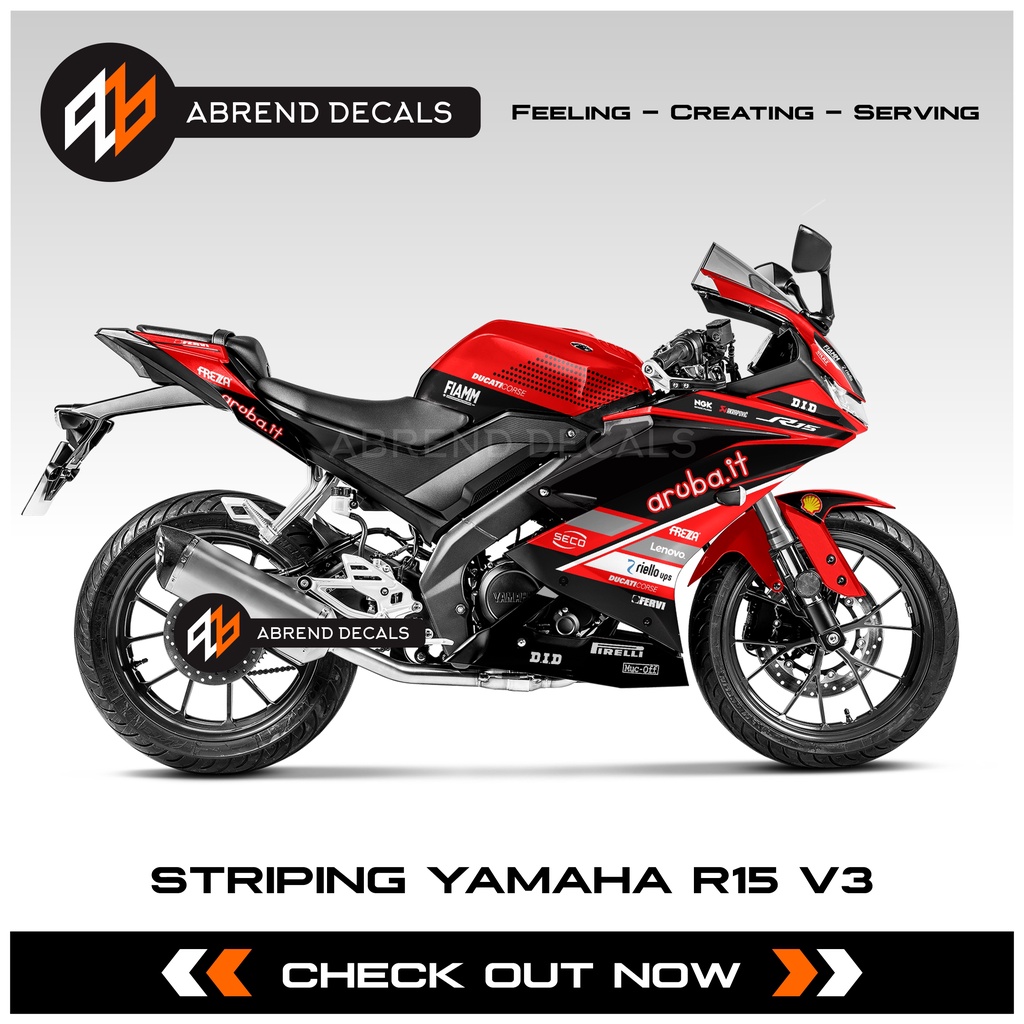 Striping Yamaha R15 V3 Livery Ducati World SBK / Stiker Motor R15 V3 Desain Custom / Stock Decals