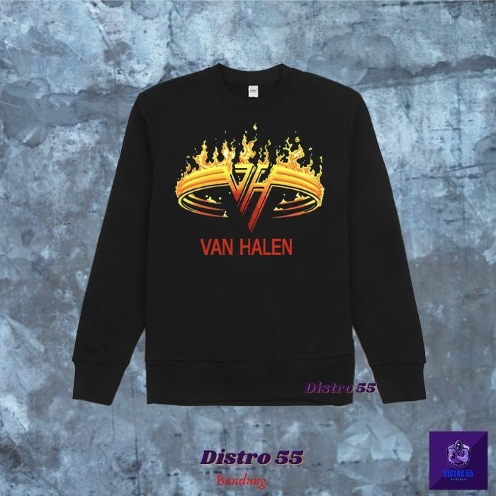 SWEATER CREW NECK VAN HALEN  BLACK COLOR / DISTRO55BDG /  BAHAN BABYTERRY COTTON (UNISEX JAKET)