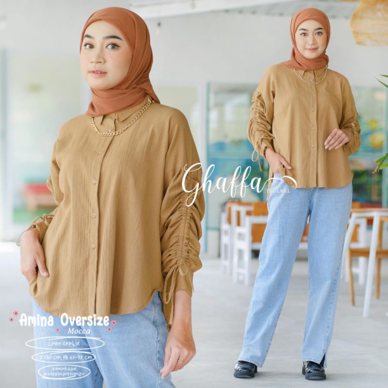 AMINA OVERSIZE BY GHAFFA THE LABEL / BLOUSE WANITA MUSLIMAH / Atasan wanita crinkle premium