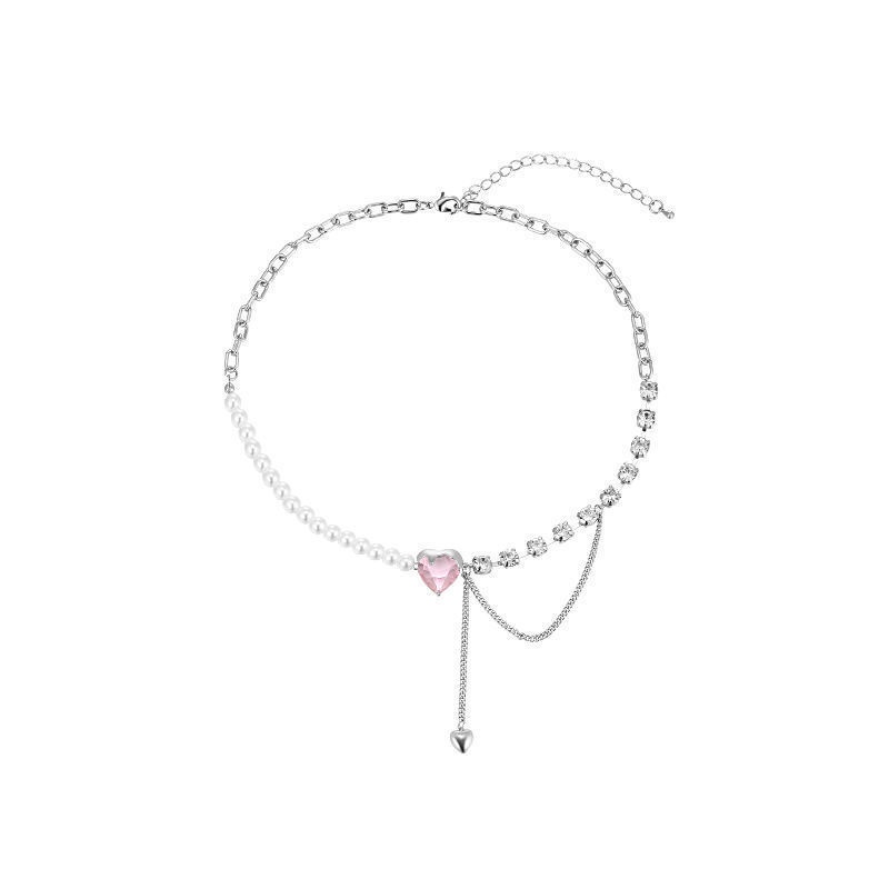 IFYOU Kalung Choker Hias Mutiara Hati Warna Pink Gaya Korea Untuk Wanita