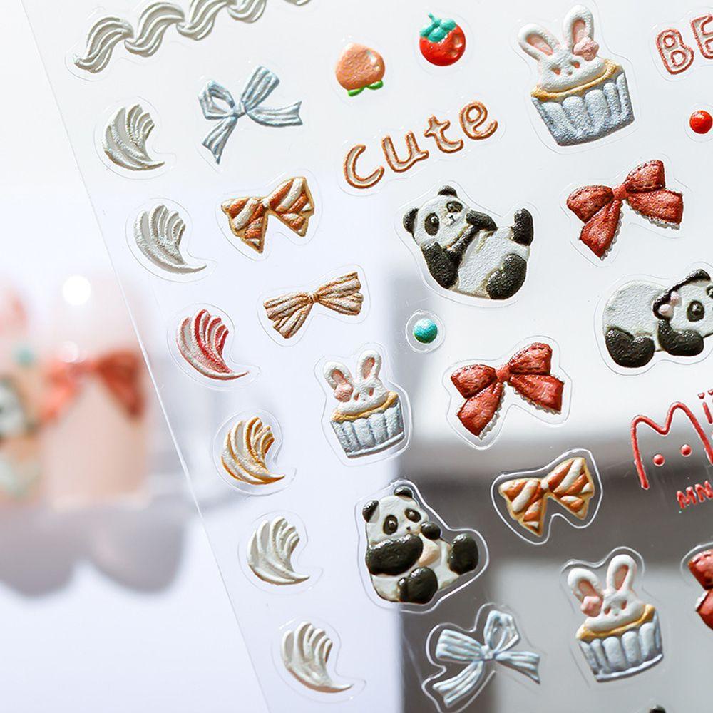Mxbeauty Kartun Stiker Kuku Wanita Lucu Hewan Kelinci Panda Perekat Diri DIY Nail Art Dekorasi