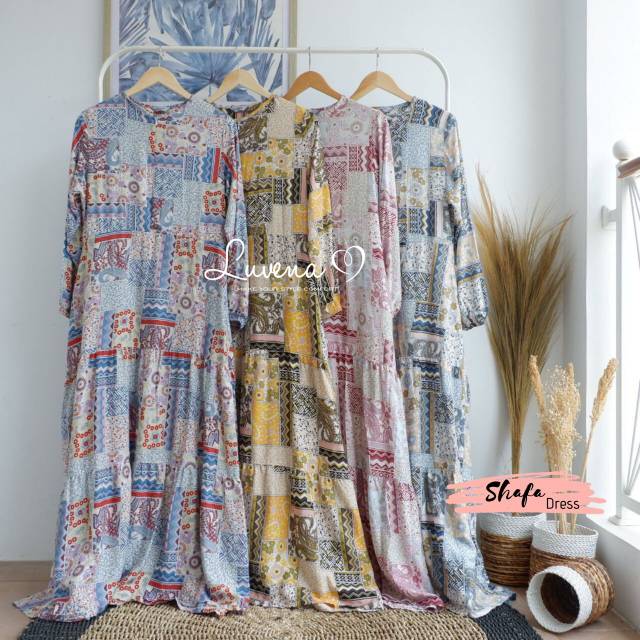 Shafa Dress Gamis Motif Terbaru Remaja Terkini Gamis Harian Murah Simple Busui Home Dress Adem Ori /