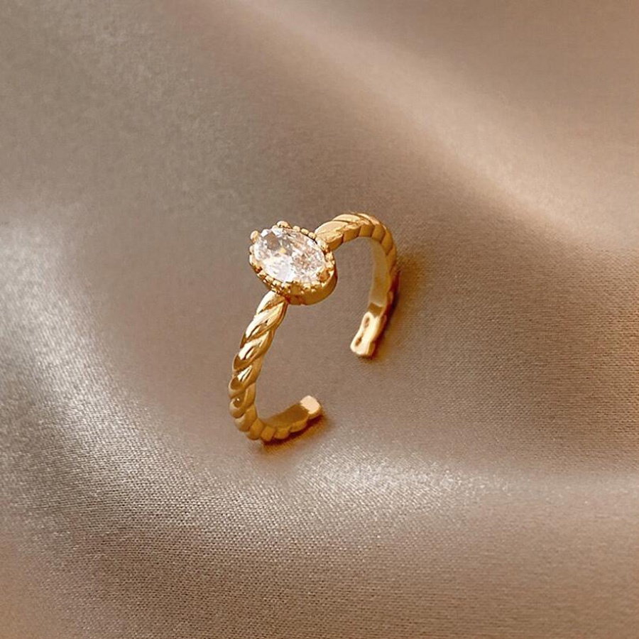 Cincin Baja Titanium Emas Kristal Berlian Mewah Fashion Wanita Pertunangan Pernikahan Rings