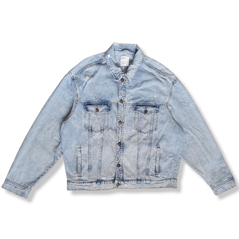 BERSHKA Original Oversized Fit Jaket Ripped Soft Denim Jeans Preloved