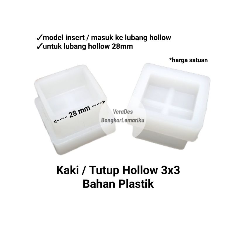 Tutup Hollow 3x3 Plastik Putih / Kaki Kursi Meja Holo