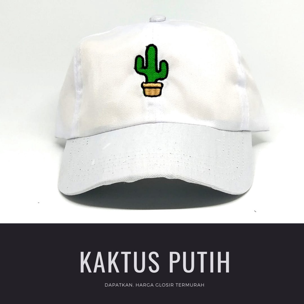Termurah Topi baseball / garis tiga / challange / reclusive / kaktus / smile / pesawat kertas / yours / brotosaurus dino / daun kecil rasta / pohon kelapa  ring premium dan pertamax pria wanita kpop korea-kaktus putih