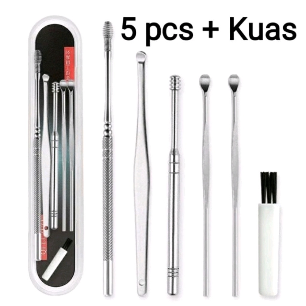 Paket Alat Pembersih KUping Korek Kuping 6 in 1 Stainless steel