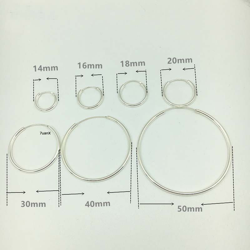 1 Pasang Anting Hoop Besar Bahan Sterling Silver S925 Ukuran 14-50mm Hypoallergenic Untuk Unisex