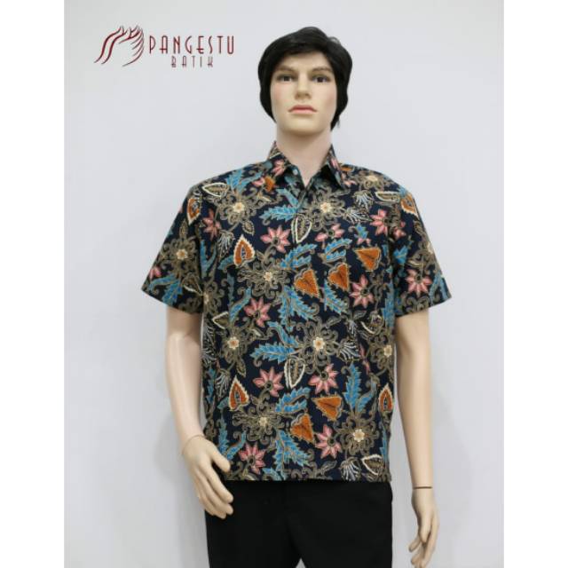 Kemeja Batik Pria Lengan Pendek Motif Salur Caladium - Pangestu Batik