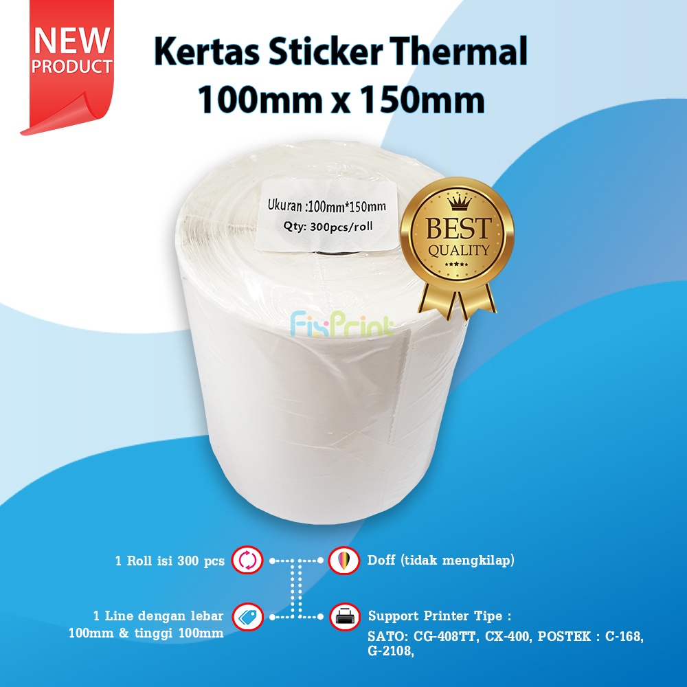 Kertas Sticker Thermal 100mm X 100mm Label Barcode Direct Resi 1 Roll Isi 500pcs