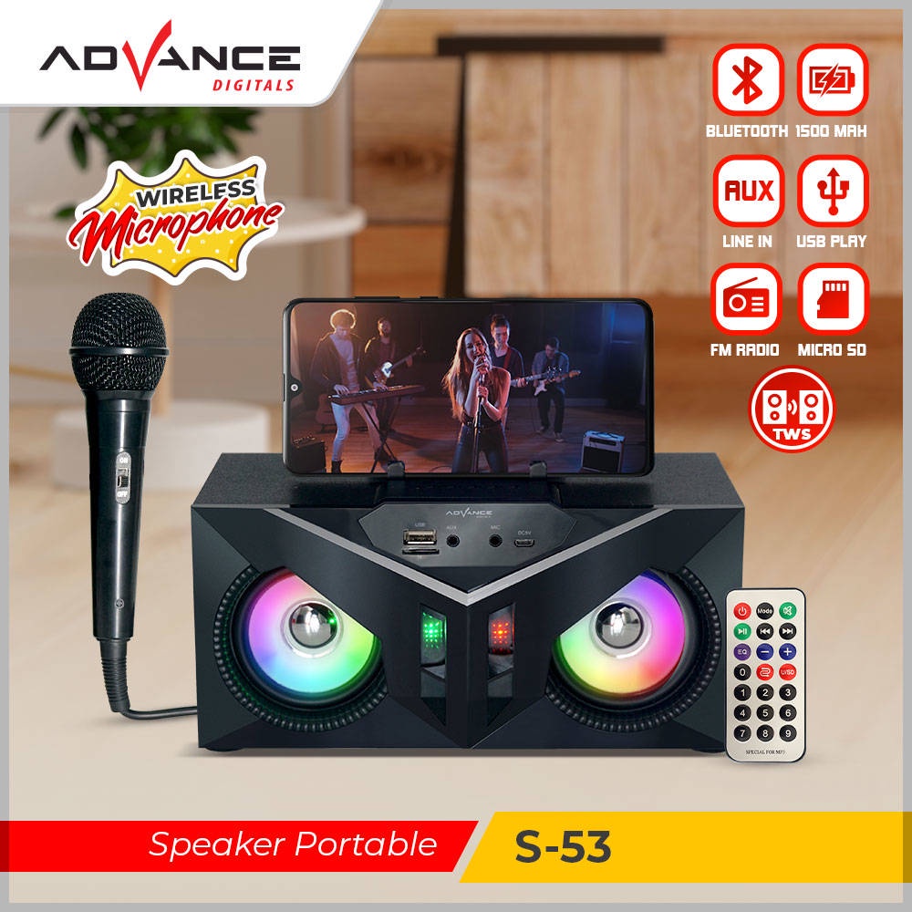 【READY STOCK】 Advance Speaker Bluetooth portable S53 Free Mic Karaoke/Salon Aktif Radio Fm Box Music/Speaker Aktif Portable