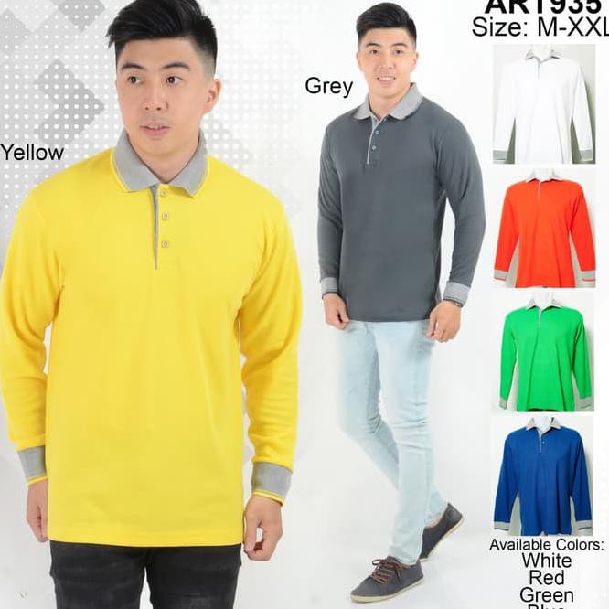 SXW7 KAOS POLO SHIRT POLOS KERAH ABU PRIA LENGAN PANJANG ANDRE MICHEL 933PJ - PUTIH, XL LZS2