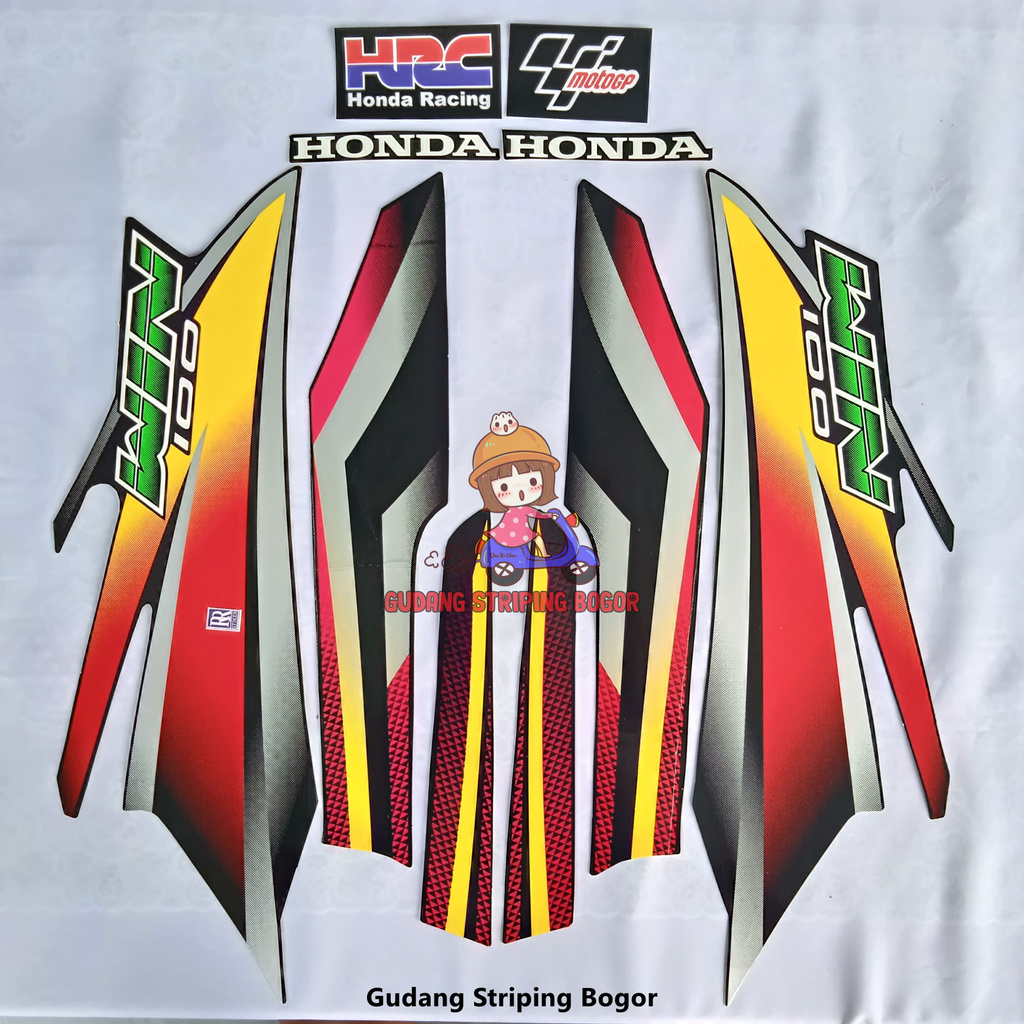 STIKER STRIPING BODY MOTOR HONDA WIN 100 2004 HITAM (MERAH)