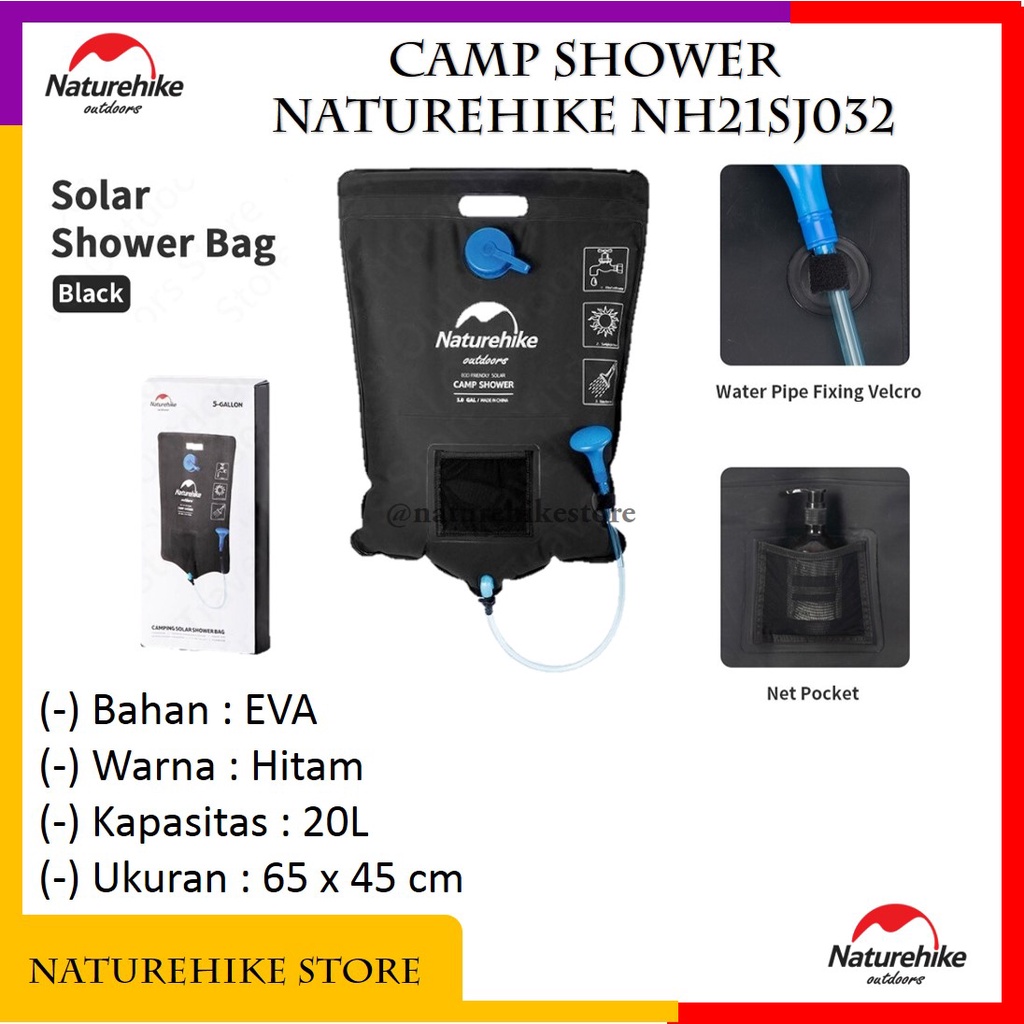 Camp Solar Shower Bag Tas Air Sower Spray Camping Alat Mandi Outdoor Hiking Traveling Naturehike NH2