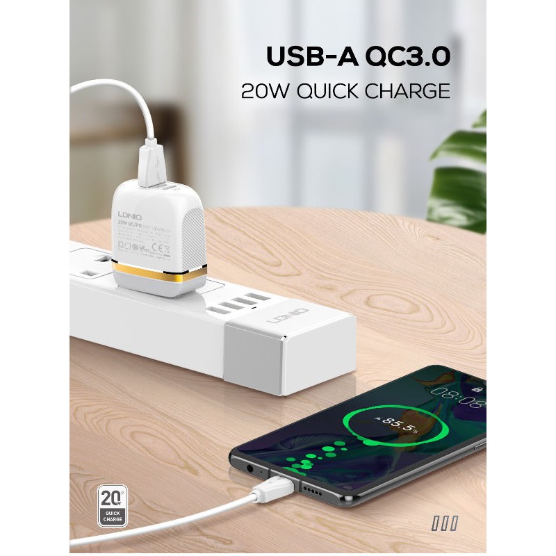 LDNIO A2316C - Dual Port Wall Charger - PD Charge and QC3.0 - 20W Max
