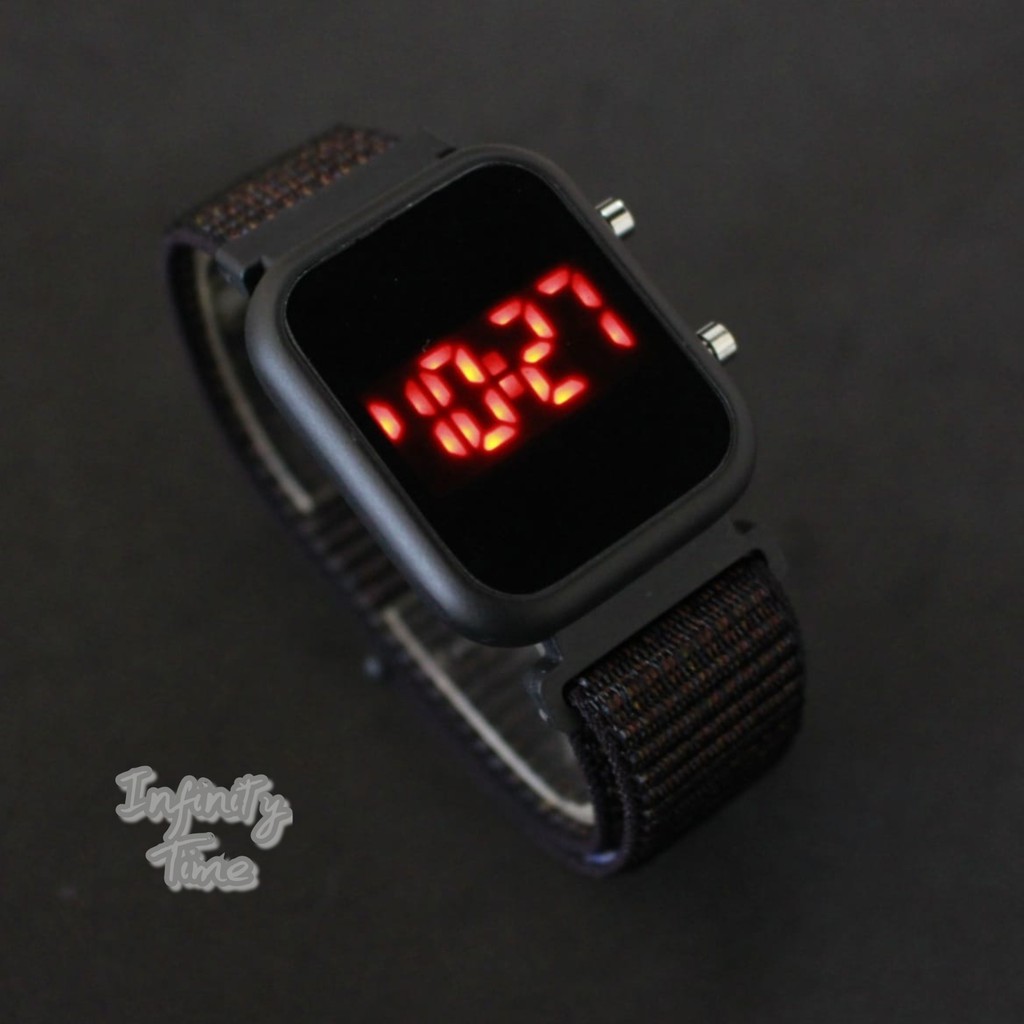 Jam Tangan LED Watch Nylon Kotak Cowok Cewek Digital Strap Nylon