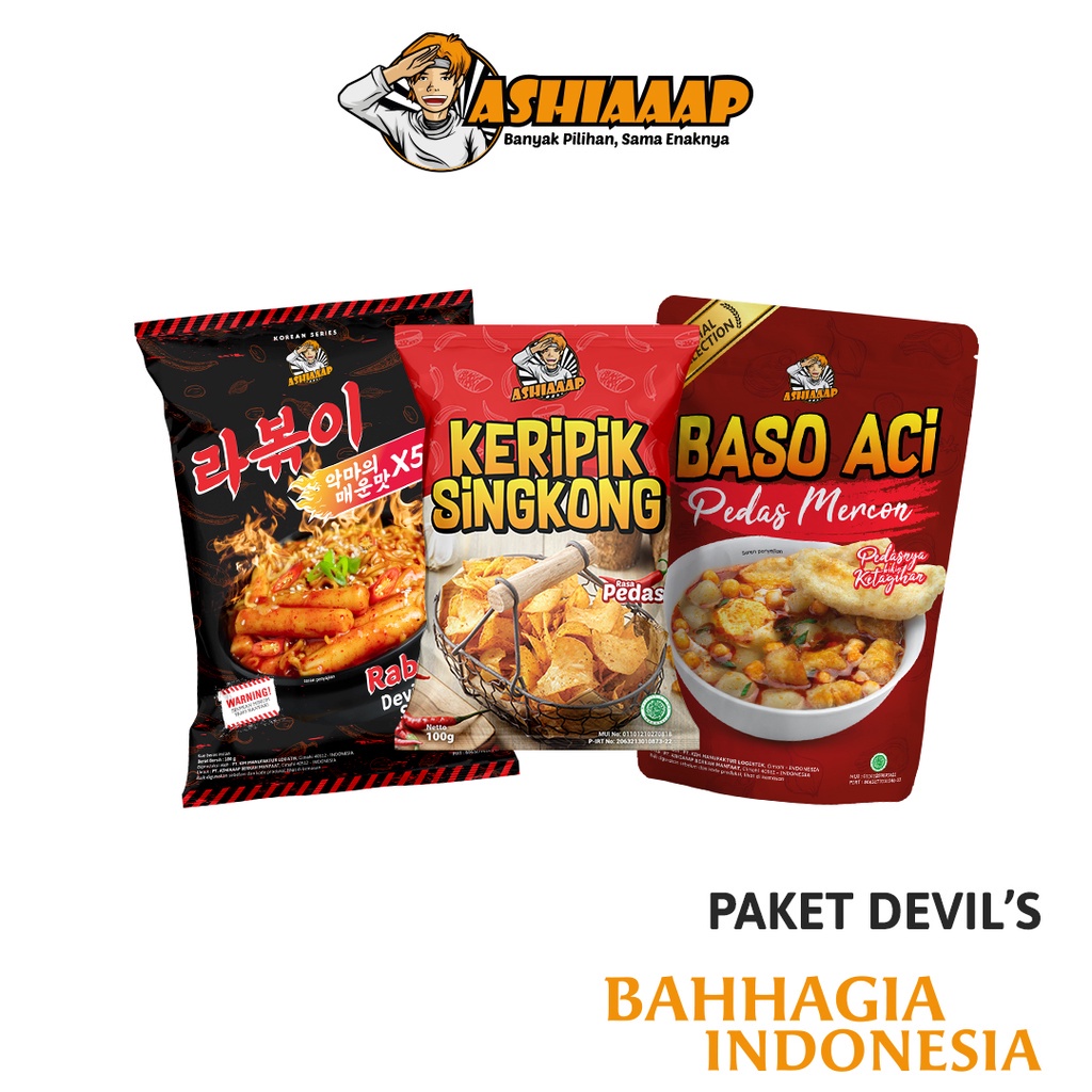 

Ashiaaap Paket Devil's Bahagia Extra Pedas Rabokki Devils + Baso Aci mercon + Keripik