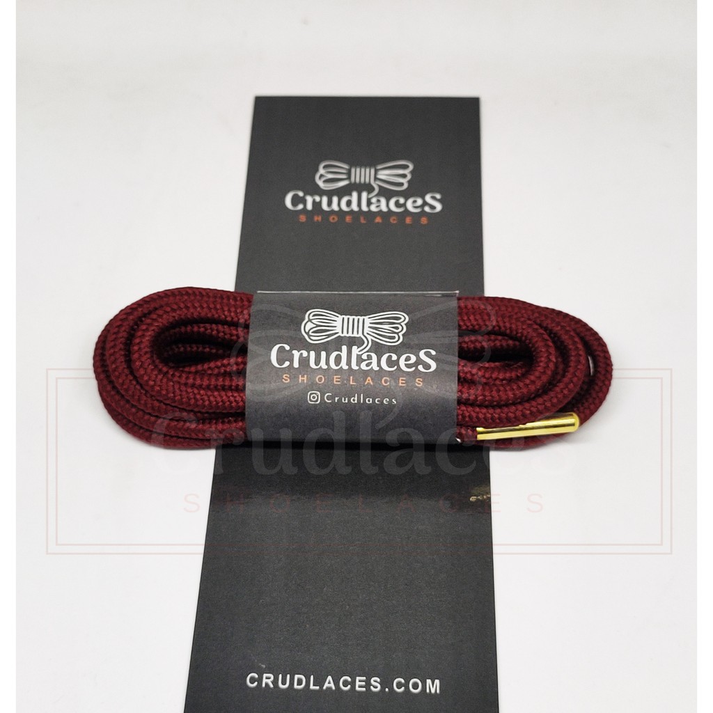 Tali Sepatu Bulat Merah Marun Polyester - Shoelace Round Dengan Ujung Tali-Aglets Metal-Crudlaces