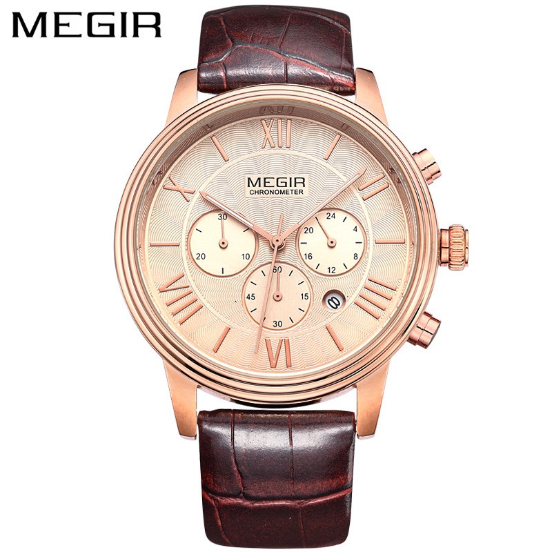 MEGIR 2012 Jam Tangan Pria Analog Chronograph Tali Kulit WATCHKITE WKOS