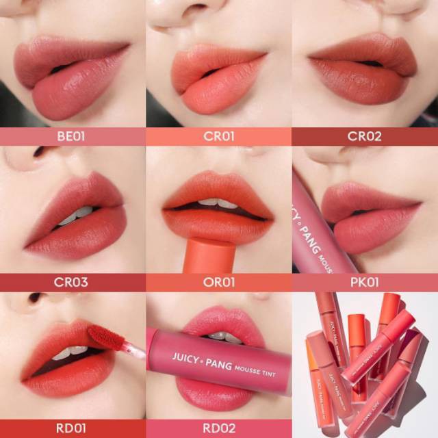 APIEU JUICY PANG MOUSSE TINT BE 01 RD 01 02 03 04 05 CR 01 02 03 04 05 06 PK 01 be01 LIPTINT A'PIEU