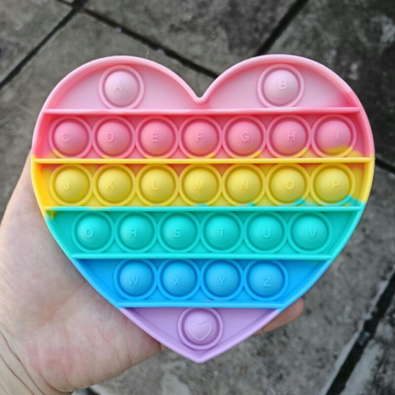 Mainan Viral Pop it Fidget Rainbow, Pop it viral, Mainan pop it, Fidget toys-hati rainbow pastel