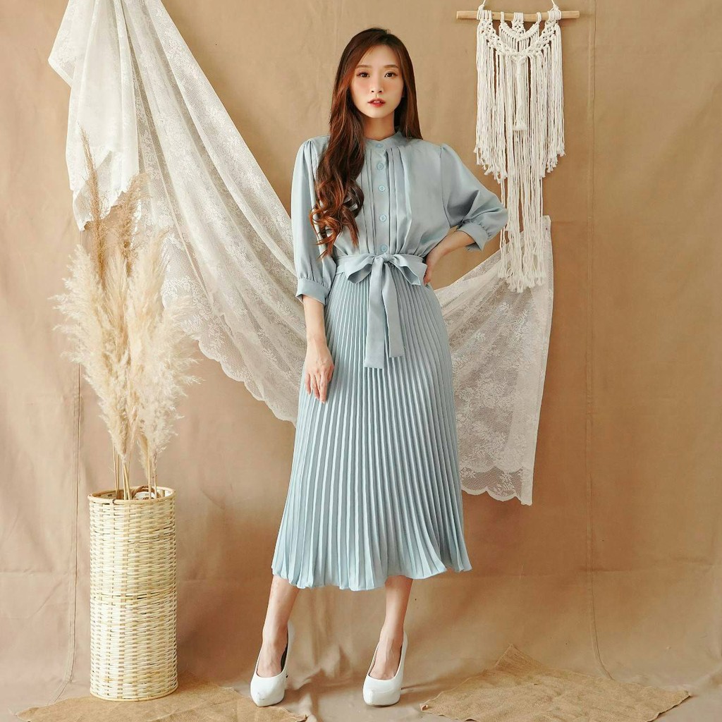 Dinar Dress Korea Vintage, Friendly Formal Kondangan Fashion Wanita Angel Dress plisket Busui Bumil 