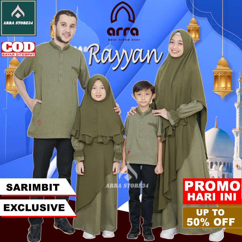 Gamis Baju Sarimbit Couple Keluarga Muslim Ayah Ibu Dan Anak Original Arra HIJAU ARMY series rayyan