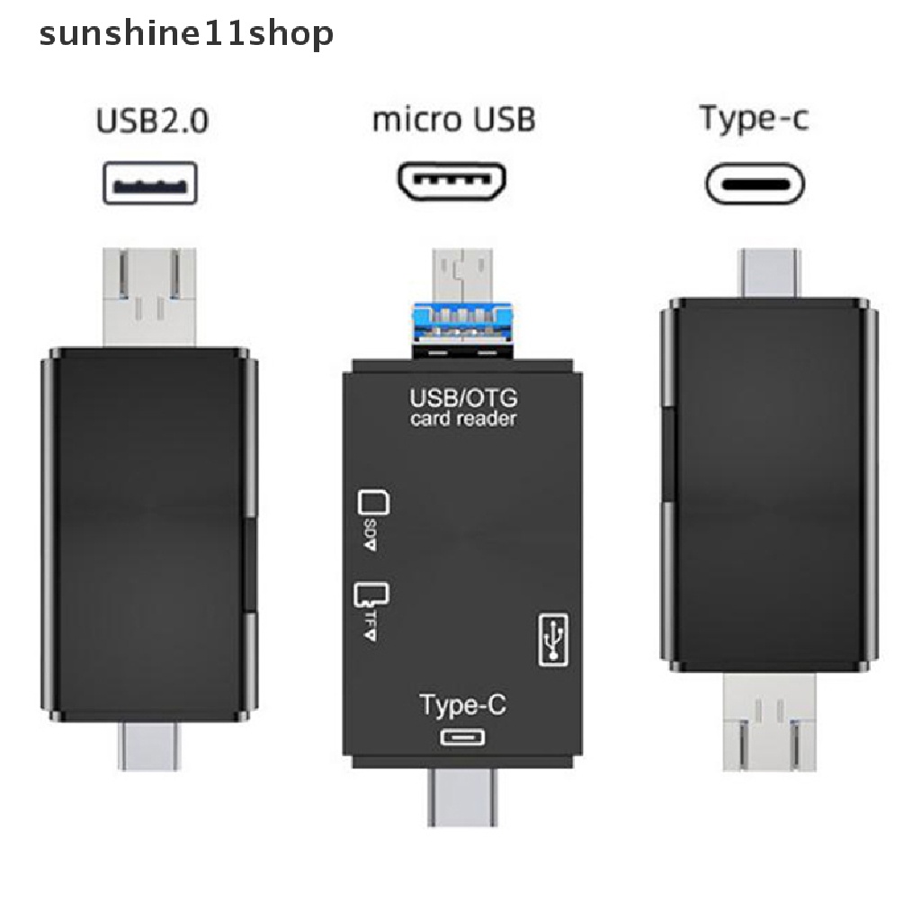 (SHO) Card Reader OTG Micro USB / Type C 3 In 1 Kecepatan Tinggi Untuk Handphone / Komputer