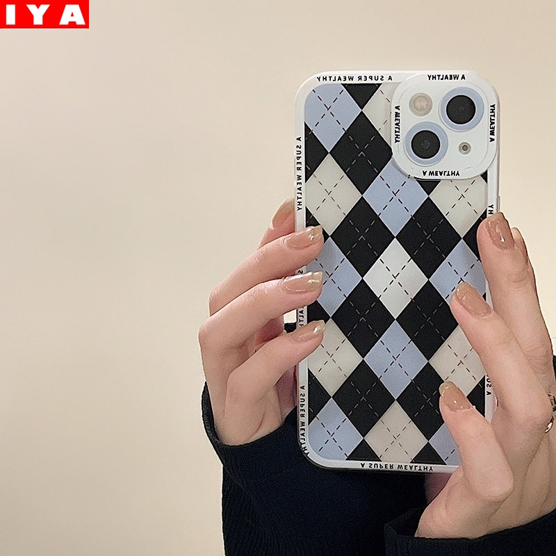 Soft Case Pelindung Lensa Rhombic Hitam Putih Biru Muda Untuk Huawei Y9S Y9 Prime 2019 Nova 5T 3i Y7A Y7 Pro P20 P30 Lite P40