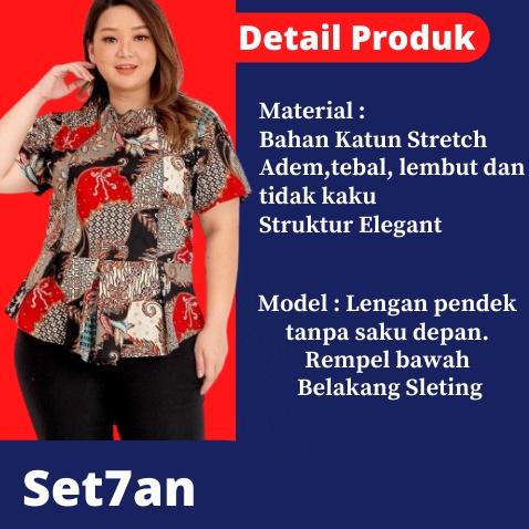 ☋ Baju Blouse Batik Lengan Pendek Jumbo Atasan Blouse Wanita Fashion Muslim Blus Jumbo Oversize Mura