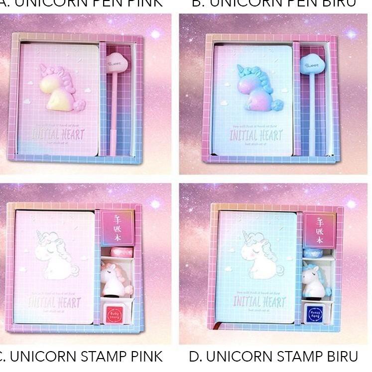 

(Terbaik) Set Note Book Unicorn Buku Diary Pony Pen Stempel Kado Unik Lucu