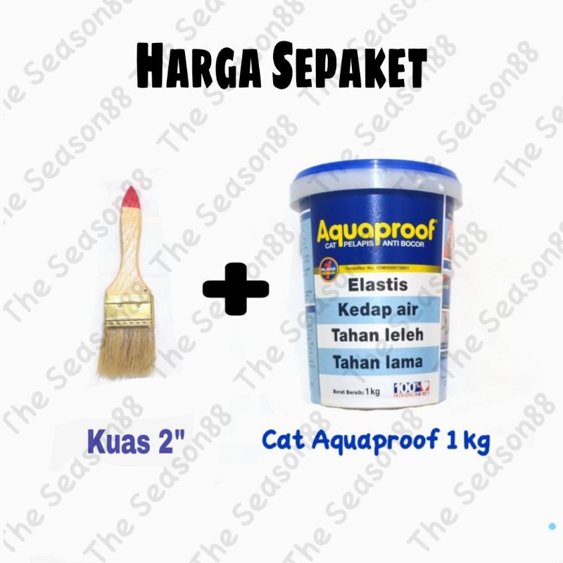 Cat Aquaproof 1 kg Abu-abu dan Kuas Cat gagang kayu 2inch