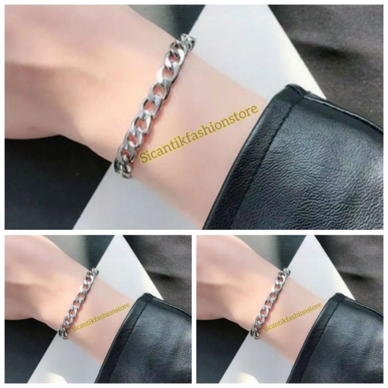 Gelang rantai Titanium Fashion wanita pria terlaris anti Karat tidak luntur gelang titanium silver