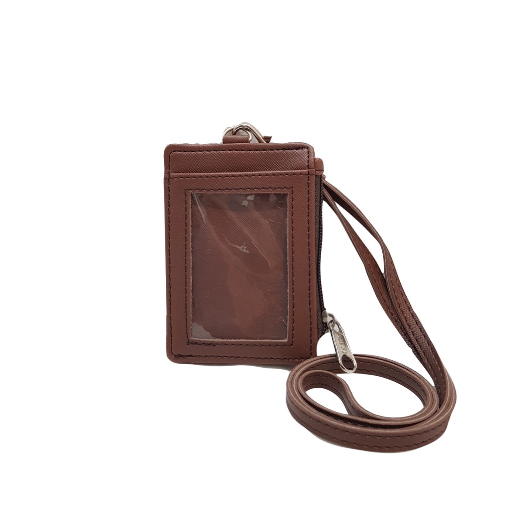 

Lanyard Flashee Resleting Cokelat Tua Name Tag Seleting ID Card Holder Zipper Kulit Termurah PU Leather Lanyard NameTag