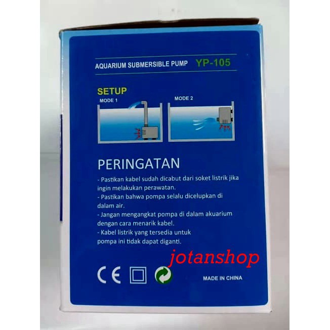 YANG YP 105 YP105  Pompa Air Celup Kolam Hidroponik Aquarium Aquascape