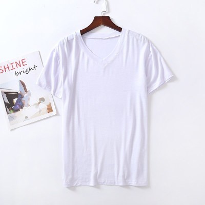 Baju Kaos V-neck model tipis bahan adem untuk pria Impor - Putih, L