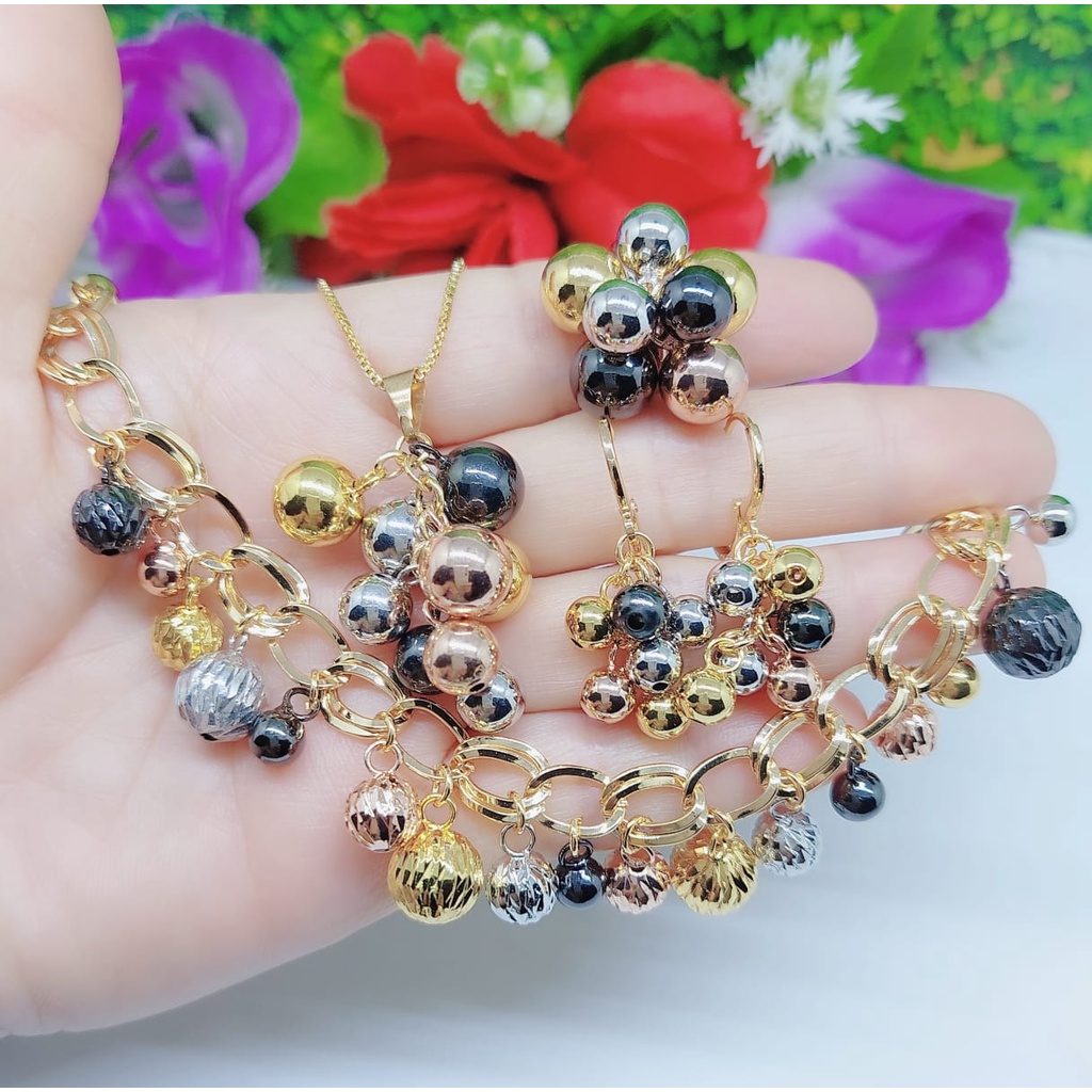 Set xuping gelang kalung anting dan cincin anggur lapis emas perhiasan fashion