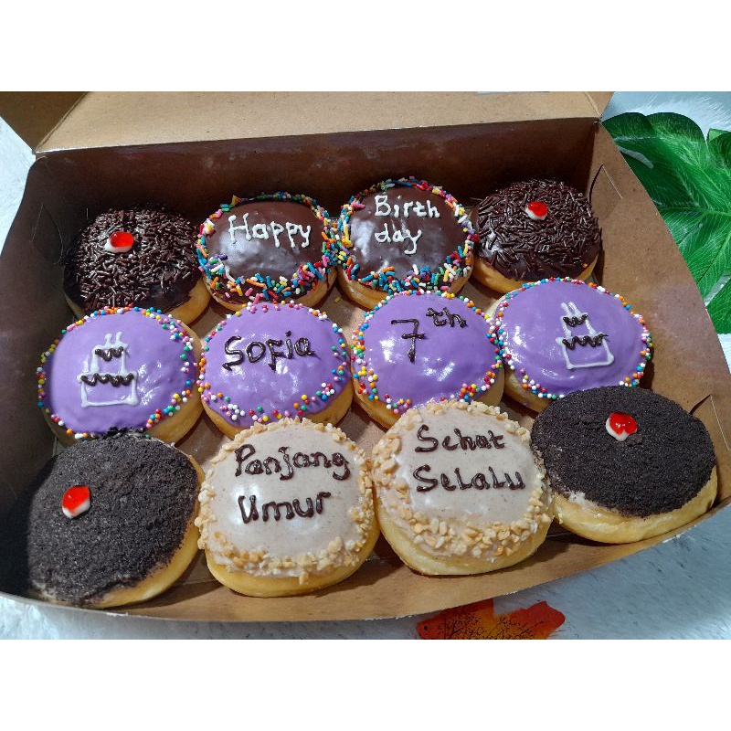 Jual Donat ultah/ kue ultah/donat ulang tahun warna ungu (Bisa request