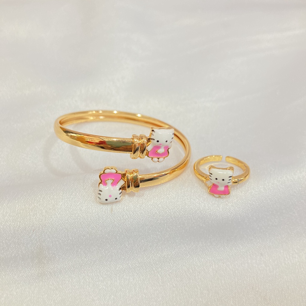 Set Perhiasan Anak Kalung Anting Cincin Gelang Cat Lapis Emas