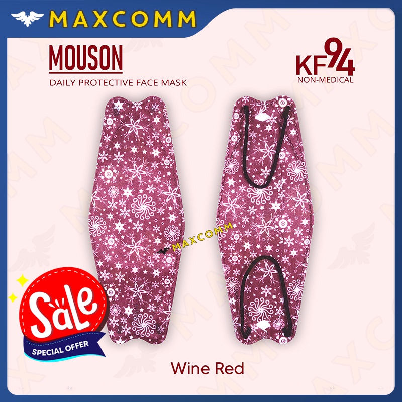 Masker Mouson KF94 Motif Wine Red 4 ply isi 10 Masker Non Medis Sekali Pakai