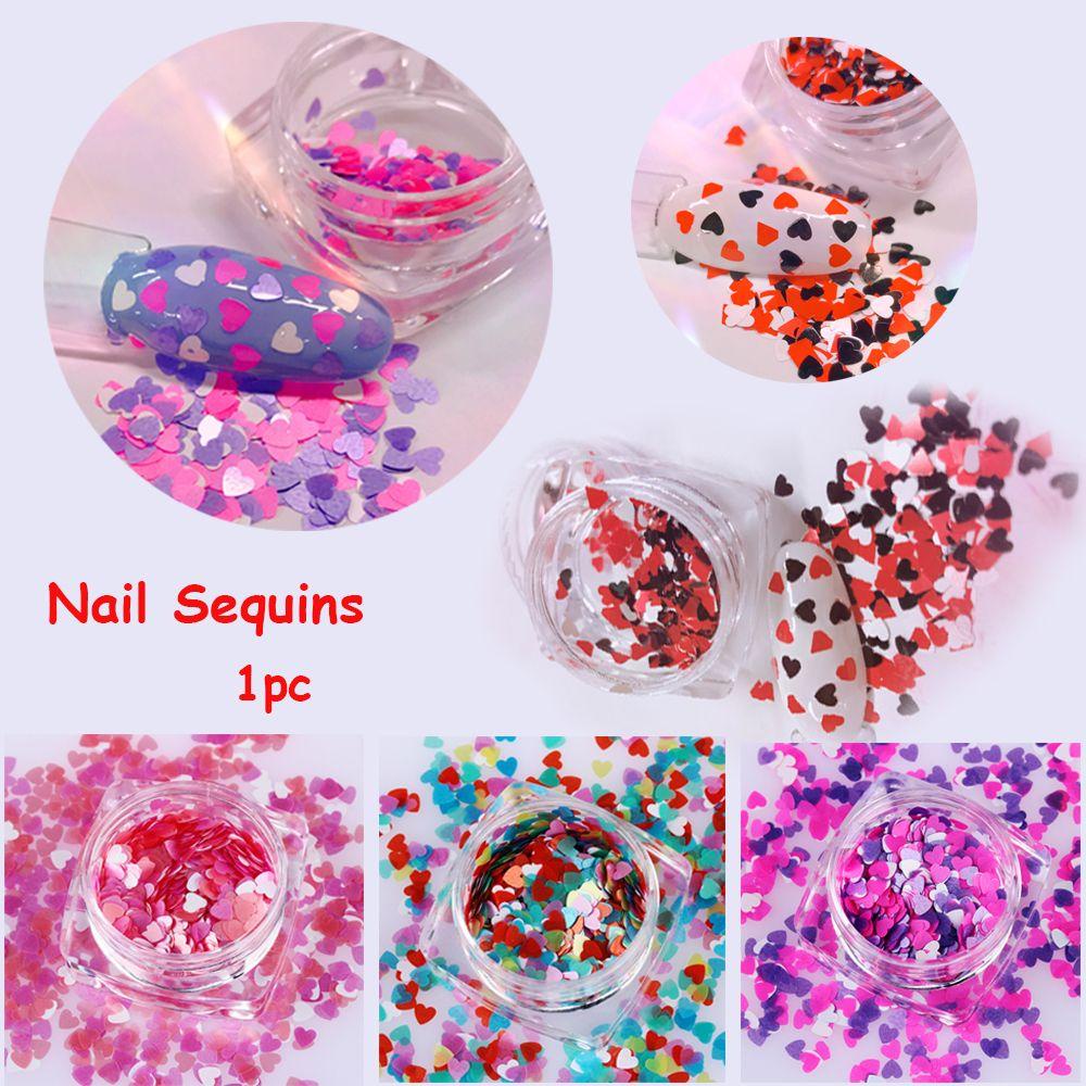 R-flower Nail Sequin Stickers Glitter Baru Bentuk Hati Manicure Tips