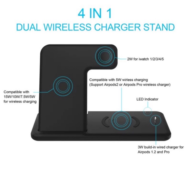 ELAVO ORIGINAL 4in1 wireless fast charging charger dock iphone X XR 11 12 13 Pro Max mini handphone samsung note z airpods 8 9 10 apple watch 3 4 5 6 Se stand