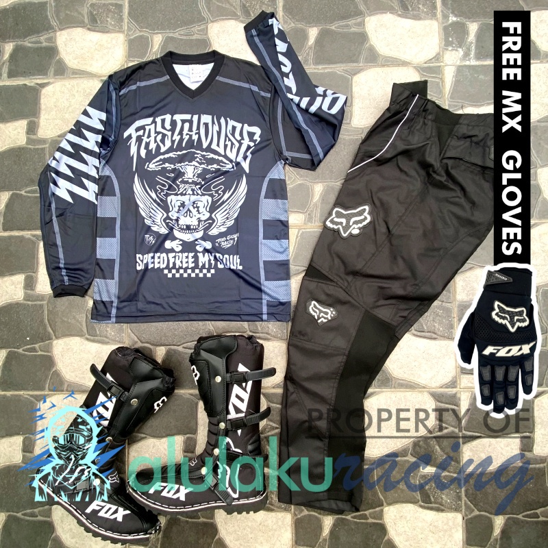Jersey, Celana, Sarung Tangan &amp; Sepatu Fullprint with Protectors Fullset MX Trail Motocross - Paket Bundling FHCTFG010101-F41