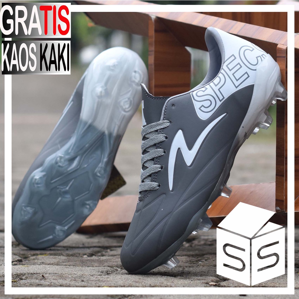 Sepatu Bola Specs Estadio Raider Made In Indo Grade Ori In Grey-White-ESTB Grey +Kaos Kaki