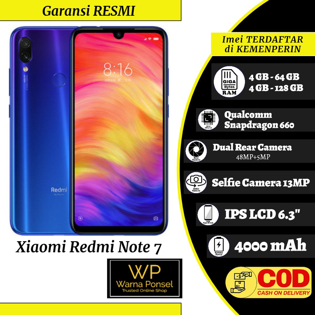 Jual XIAOMI Redmi Note 7 4/64GB - 4/128GB Garansi RESMI TAM 1 Tahun