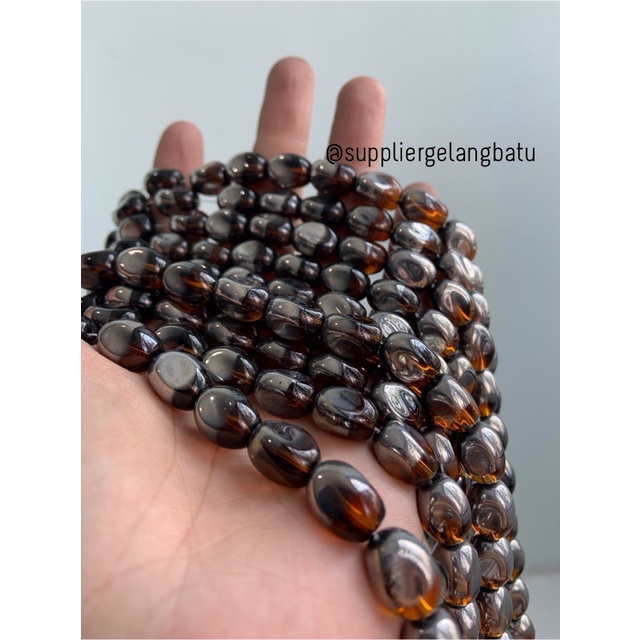 kristal CEKO KACANG SILVER brown quartz 10mm coklat PERAK oval cutting