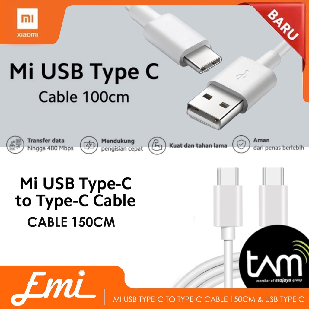 Xiaomi Mi Kabel Data USB Type C Port 3A dan Cable Type C to Type C 5A