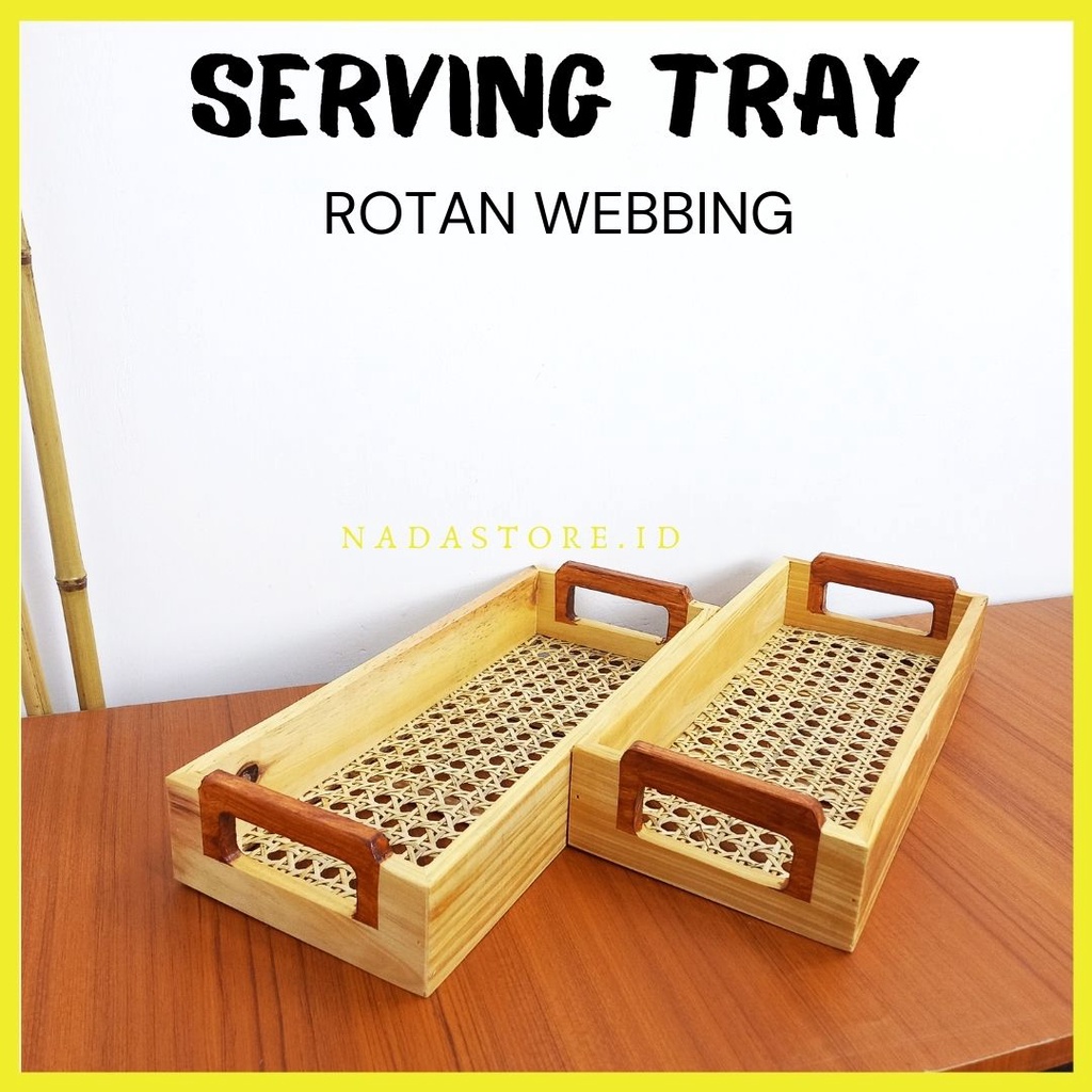 SERVING TRAY / BAKI HOMEDECOR NAMPAN KOREAN AESTHETIC WOODEN MINI ROTAN WEBBING