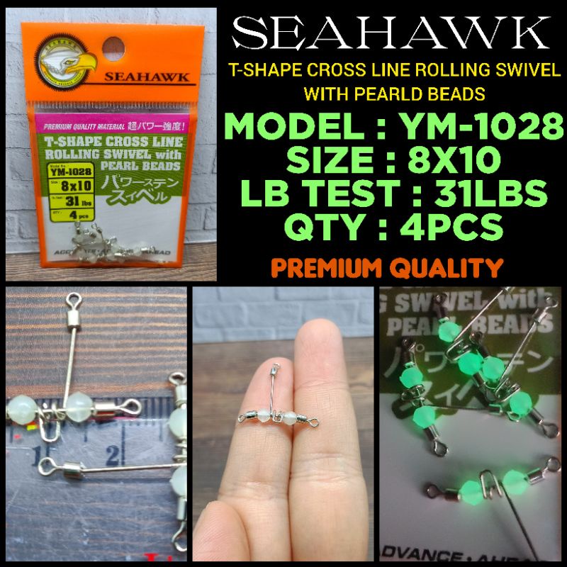 SEAHAWK T-SHAPE SIZE 8X10 C/LINE ROLLING SWIVEL PEARL BEADS YM-1028 ISI 4PC KILI HURUF T SWIVEL T SH
